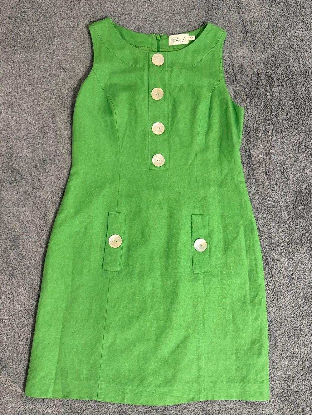 Eliza J Green Linen Dress w/ Abalone Buttons
